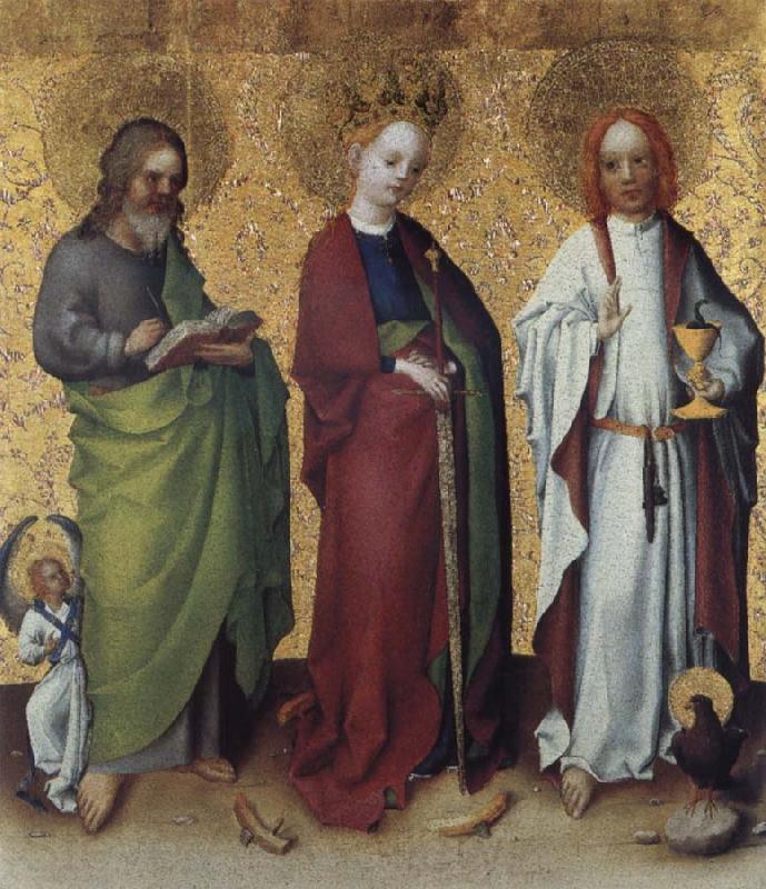 Stefan Lochner Saints Matthew,Catherine of Alexandria and John the Vangelist Norge oil painting art